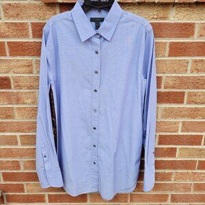 J. Crew Long Tunic Button Up Shirt Women's Size 10 T Blue with Sequence Strips